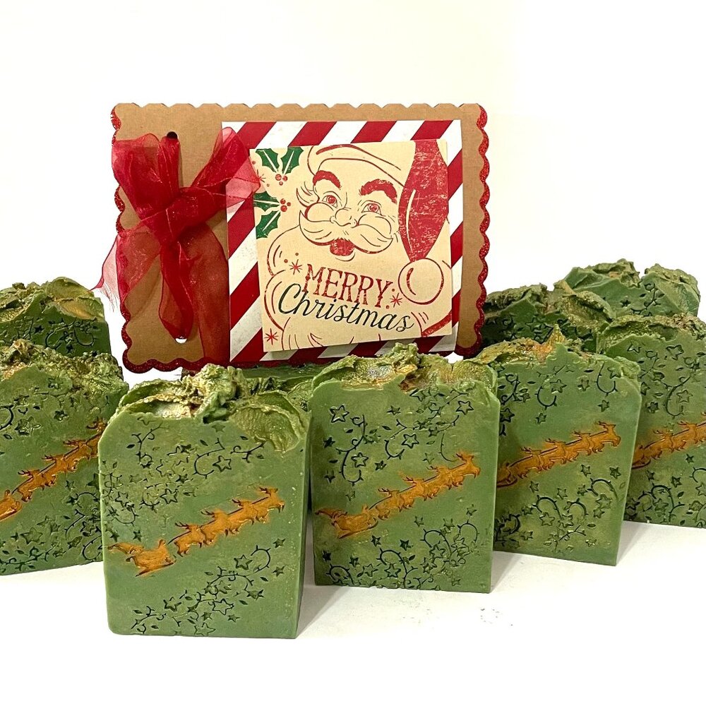 Santa Holiday Gift Soaps ( Set of 3 including the card) Decorated as shown.
